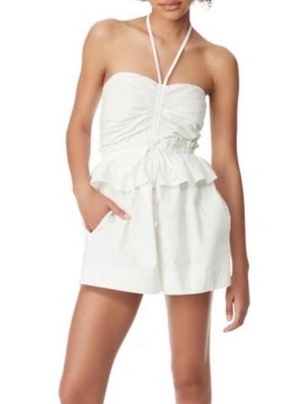 Sam Edelman White Strapless/Halter Peplum Shorts Romper